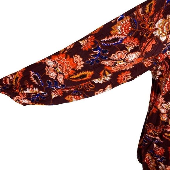 Old Navy 3X Orange Long-Sleeve Split-Neck Top Redwine Vinegar Boho Floral - Picture 7 of 11